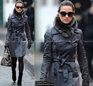 Pippa Middleton wearing Suzannah grey faux fur stole