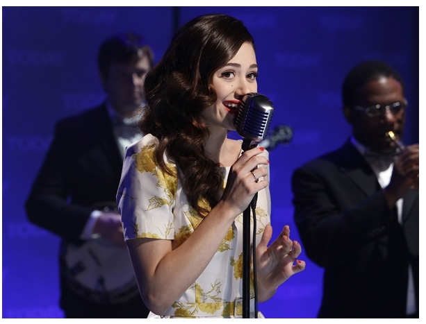 Emmy Rossum simger and movie star wears the Oriental Bloom Fifties Dress..x