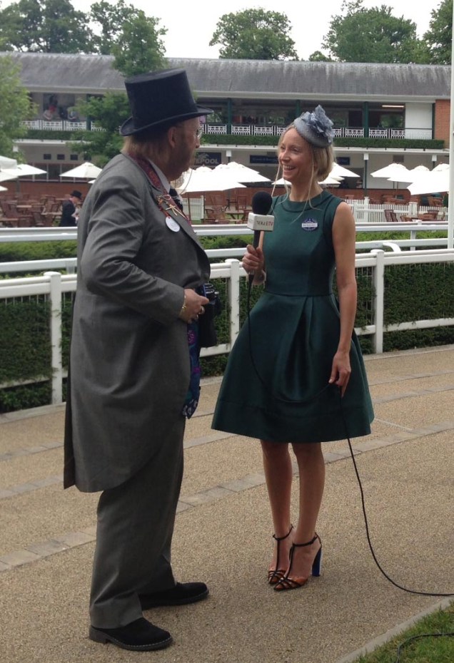 Martha Ward of British Vogue Wears the new 50's Doris Day Dress in Bottle Green to present Royal Ascot