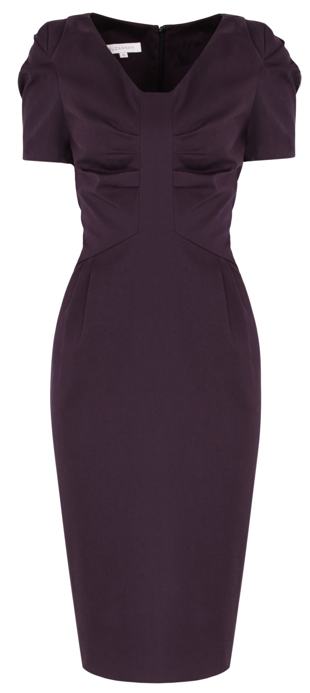 Structured Damson Plum Tailored Italian Cotton Dress With Sleeves