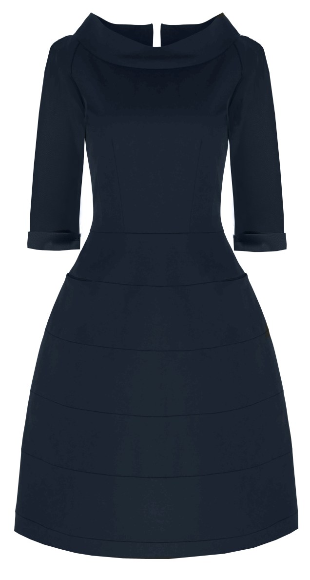 Navy Cotton Sculpted Dress With Sleeves