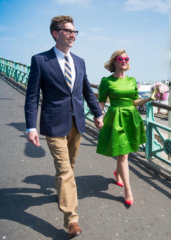 Alex green dress pink manolos pink glasses