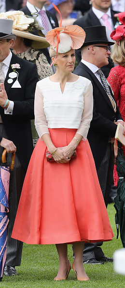 ASCOT, ENGLAND - JUNE 16:  Sophie, Countess of Wessex attends the third day of Royal Ascot at Ascot Racecourse  on June 15, 2016 in Ascot, England.  HRH wears Bespoke Suzannah with Jane Taylor millinery